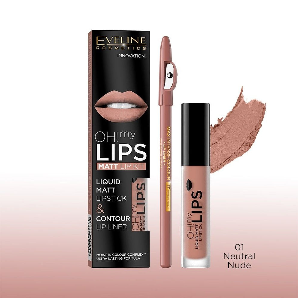 Set OH! MY LIPS – Ruj Lichid Mat și Creion Contur, Culoare Intensă și Hidratare