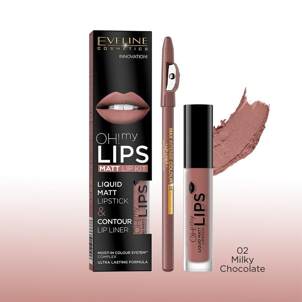 Set OH! MY LIPS – Ruj Lichid Mat și Creion Contur, Culoare Intensă și Hidratare