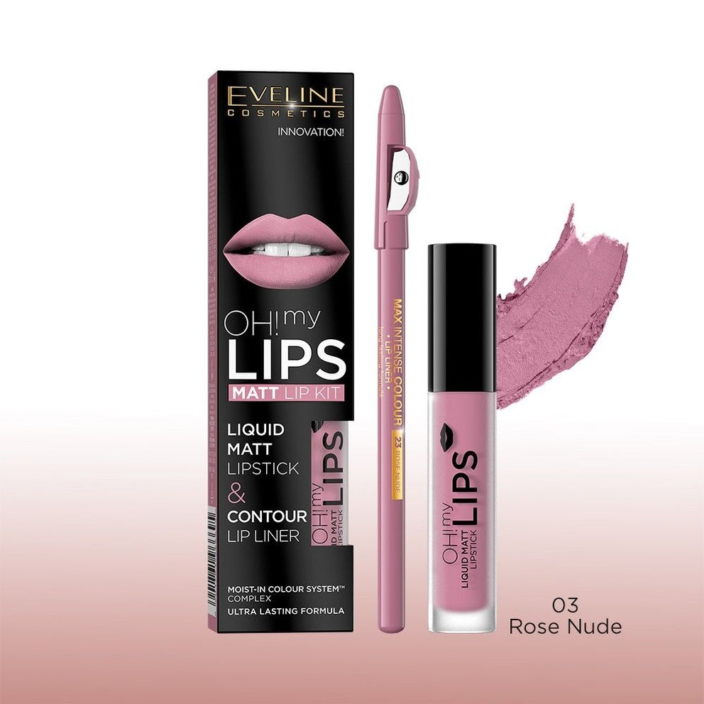 Set OH! MY LIPS – Ruj Lichid Mat și Creion Contur, Culoare Intensă și Hidratare