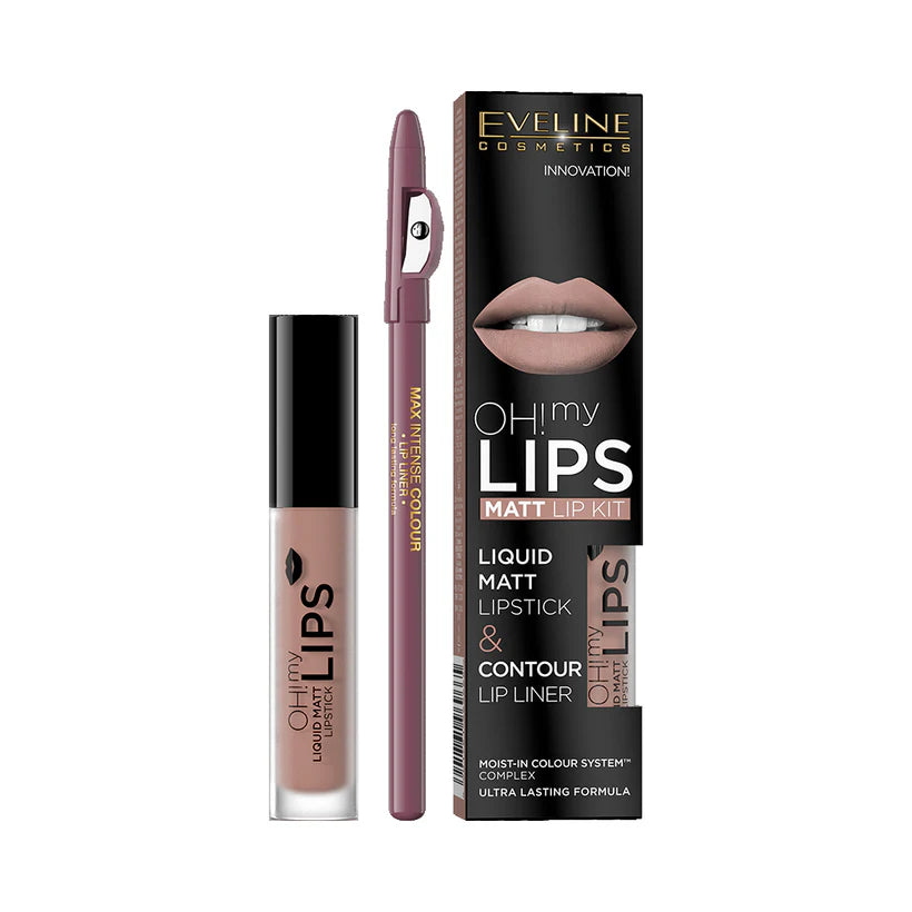 Set OH! MY LIPS – Ruj Lichid Mat și Creion Contur, Culoare Intensă și Hidratare