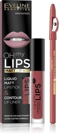 Set OH! MY LIPS – Ruj Lichid Mat și Creion Contur, Culoare Intensă și Hidratare