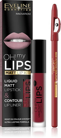 Set OH! MY LIPS – Ruj Lichid Mat și Creion Contur, Culoare Intensă și Hidratare