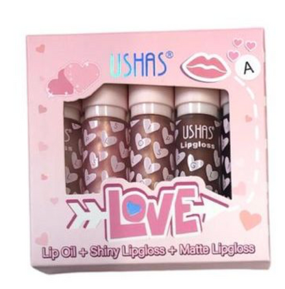 Set lip oil, lipgloss, ruj lighic ushas (5 produse)